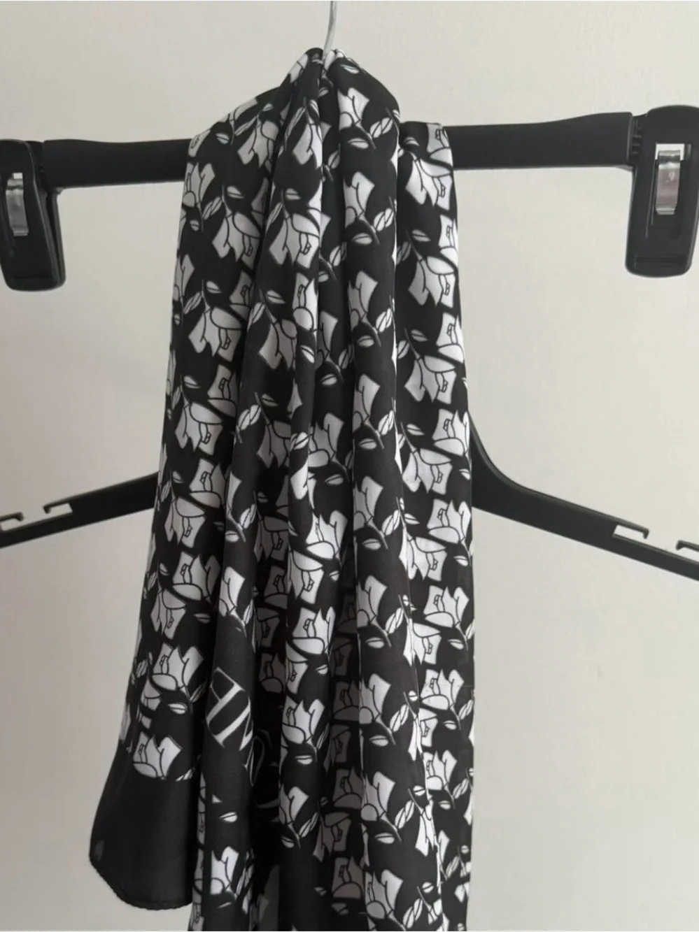 Lancome Black and White Floral Logo Silk Scarf